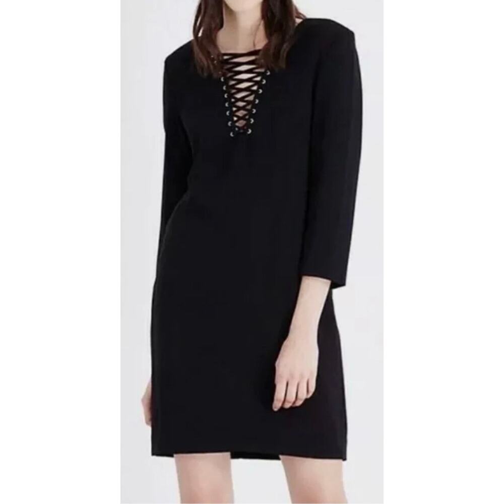 The Kooples Lace Up Front Quarter Sleeve Sheath Dress XXS